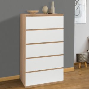 Sinfonier de 5 cajones - madera blanca - 60 cm