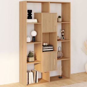 Estantería biblioteca de madera efecto listones con 11 compartimentos