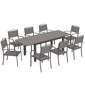 Conjunto de jardín aluminio, compuesto madera plástica color gris