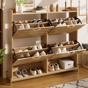 Zapatero para recibidor con 4 puertas natural MDF 108,5x100x24cm