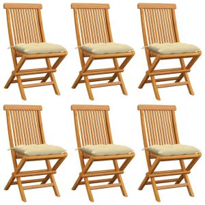 vidaXL sillas de jardín 6 uds madera de teca con cojines blanco crema