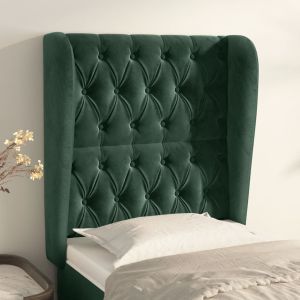 Cabecero con orejas de terciopelo verde oscuro 83x23x118/128 cm eso6599