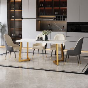 Mesa de comedor rectangular cocina salón mdf blanco dorado 75x117x68cm