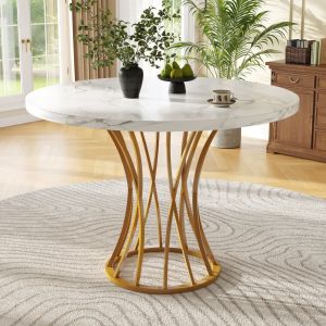 Mesa de comedor redonda mdf dorado 76x80x80cm estilo elegante