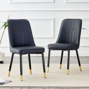 Silla de comedor piel sintética negra con patas metálicas negras