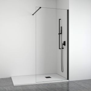 Mampara de ducha frontal fija 8 mm negra 78-80 cm bellobath