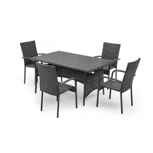 Mesa de comedor + 4 sillas en ratan pe. Muebles de jardin y terraza, ratan