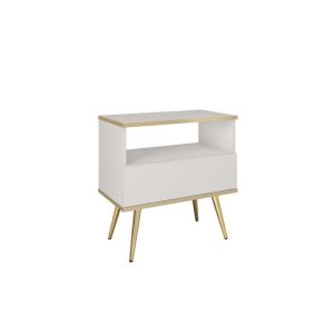 Mesita de noche - 3xe living - frentes lisos - blanco, patas doradas - 54 x