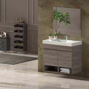 Mueble de Baño NEBARI  incluye lavabo y espejo 60x45Cm con puertas Roble Smoky