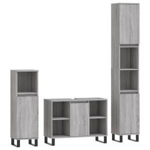 vidaXL set de muebles de baño 3 pzas madera contrachapada gris sonoma