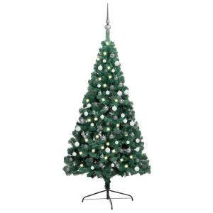 vidaXL medio árbol de navidad con luces y bolas verde 150 cm