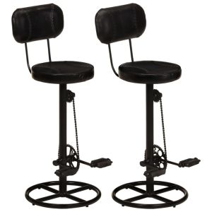 vidaXL taburetes de cocina 2 uds piel de cabra auténtica negro