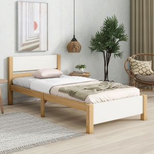 Cama individual 90x200cm con lamas y pies centrales madera – blanco