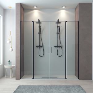 Mampara ducha frontal 2 puertas abatibles 2 fijos 240cm negro
