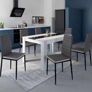 Sillas de comedor de PVC gris y blanco, lote de 6