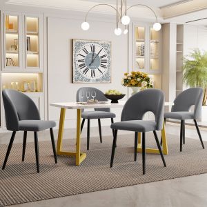 Conjunto de mesa y sillas terciopelo gris 5 piezas mesa ajustable