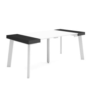 Mesa extensible, 180x90x73cm, blanco y negro, patas de madera rf2990