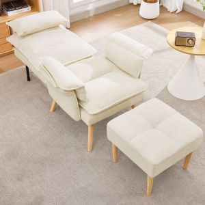 Sillón relax reclinable lino beige 1 plaza con respaldo ajustable