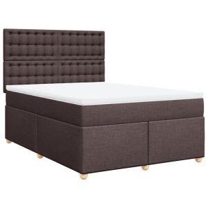 vidaXL cama box spring con colchón tela marrón oscuro 140x200 cm
