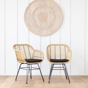 Pack de 2 sillones de ratán sintético con cojines cinta