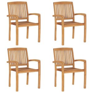 vidaXL sillas de jardín apilables 4 unidades madera maciza de teca