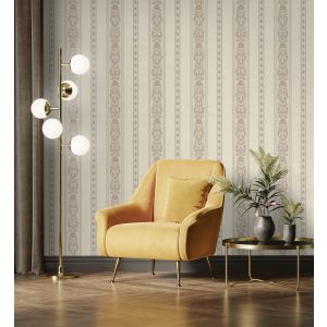 Papel pintado gaulan  de rayas con cadenetas barrocas  textura de 10.6m²