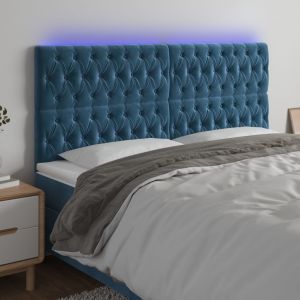 Cabecero con luces LED terciopelo azul oscuro 180x7x118/128 cm