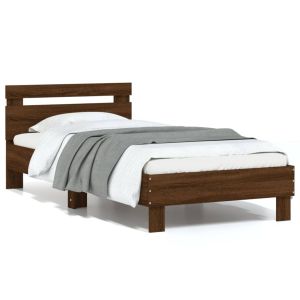 Cama cabecero luces LED marrón roble 75x190 cm reg6951