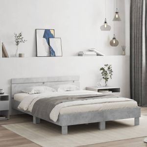 Cama cabecero y luces LED gris hormigón 150x200cm
