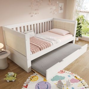 Cama nido 90x190cm con respaldo acolchado madera – blanco