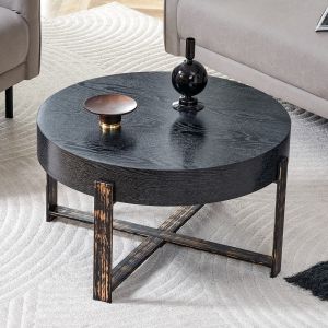 Mesa auxiliar redonda para salón dormitorio mdf metal negro 39x68x68cm