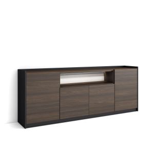 Aparador para salón, 207x37x80cm, roble oscuro y negro, LED rf4929