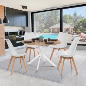 Mesa comedor redonda alix madera y metal blanco - 110 cm