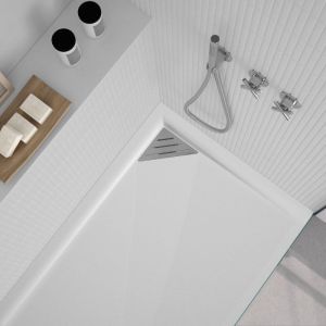 Plato de ducha resina trinity blanco  80x110 cm rejilla inox a la izquierda