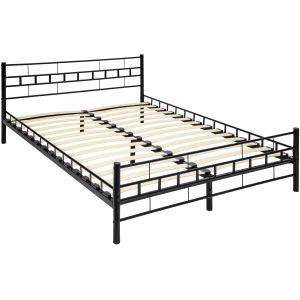 Cama con cabecero, somier, marco de acero, 200 x 140 cm, negro
