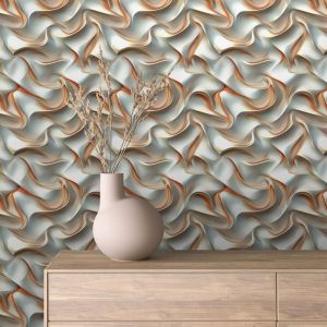 Papel pintado 3d olas gris y naranja 60cm por 250cm