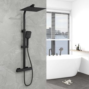 Aica columna de ducha termostática 12 pulgadas alcachofa superior negro