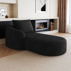 Sofá chaise longue de tela negro 3 plazas sin montaje