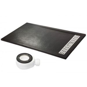 Plato de ducha premium negro - 90x200cm - resina con cargas minerales