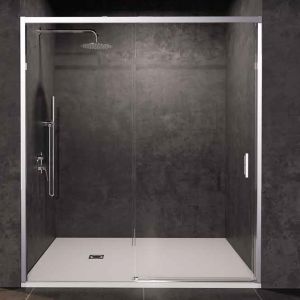 Mampara ducha frontal 1 fijo + 1 puerta | cromo 145cm (adap. 141,1-146)