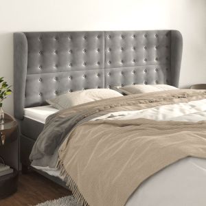 Cabecero con orejas de terciopelo gris claro 183x23x118/128 cm eso1732
