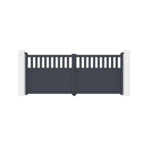 Puerta abatible 3,4m santis al.140cm alu gris + 2 postes 20x20cm al.166cm