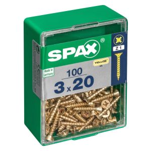 Caja 100 unid. Tornillo madera spax cabeza plana yellox 3,0x20mm