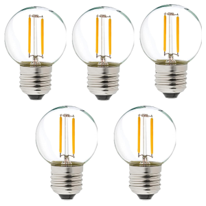 5x bombilla filamento LED g45 blanco cálido, 1w E27 plástico resistente