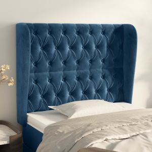 Cabecero con orejas de terciopelo azul oscuro 93x23x118/128 cm