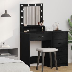Mesa de tocador con luces LED en color roble negro 50x41x135 cm oif159819