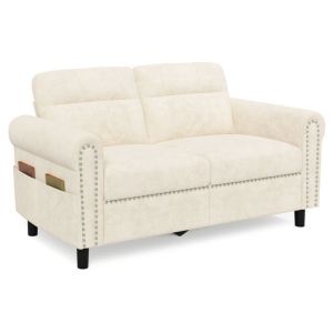 Sofá fijo de 2 plazas de ante beige - 152 cm