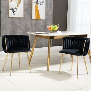 Sillas terciopelo negro set 2 con patas doradas