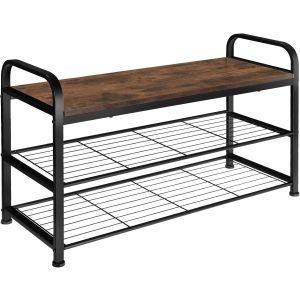 Zapatero estilo industrial y 2 estantes 91x36x55 cm madera oscura