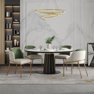 Silla de comedor minimalista verde con patas doradas ajustables